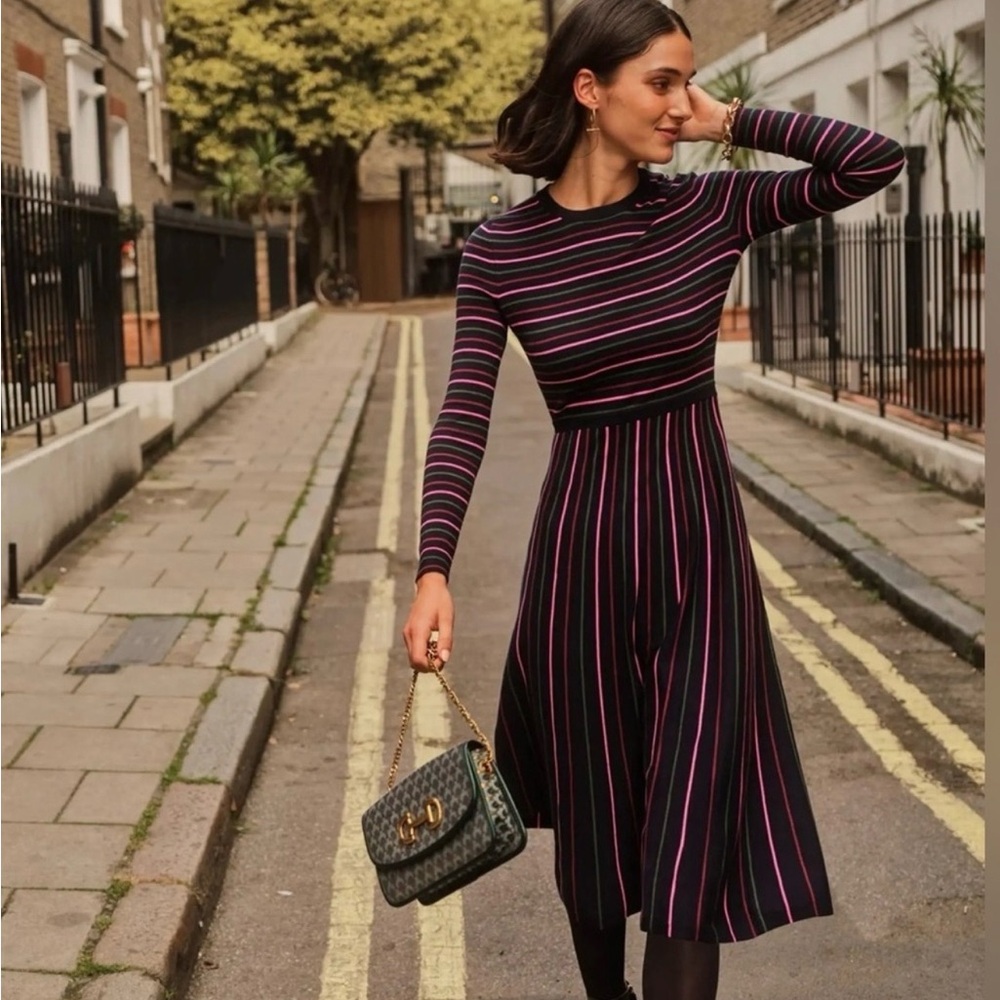 Boden Maria Knit Multicolor Striped Long Sleeve Dress